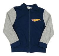 Tmavomodro-šedá propínací mikina s nápisem Hot Wheels