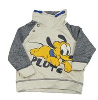 Tmavomodro-melírovano-šedá mikina s Plutem a komínovým límcem Disney