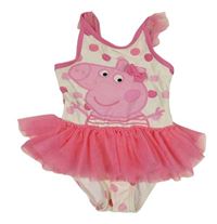 Bílo-růžové puntíkaté jednodílném plavky s Pepinou a tylovým volánkem Mothercare