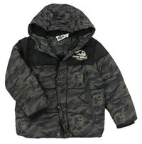 Černo-šedohnědá army šusťáková zimní bunda s kapucí - Jurský svět Primark