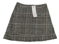 Nová - černo-bílo-světlerůžová kostkovaná vzorovaná melírovaná vlněná sukně F&F