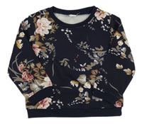 Tmavomodrá květovaná mikina Shein