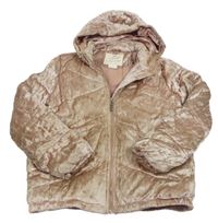 Světlerůžová sametová zateplená bunda s kapucí F&F