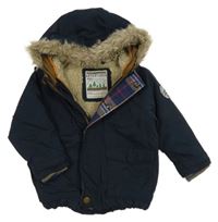 Tmavomodrá šusťáková zateplená bunda s kapucí Next