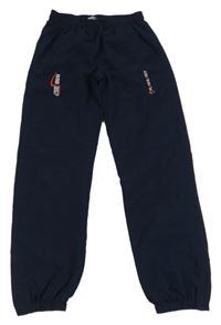 Tmavomodré šusťákové podšité cuff kalhoty s nápisy 