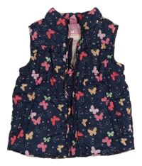 Tmavomodrá šusťáková zateplená vesta s motýly Topomini