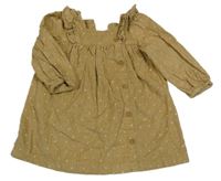 Béžové manšestrové šaty s volánky a drobnými kvítky Tu