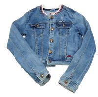 Modrá riflová crop bunda s hvězdami 