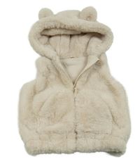 Světlebéžová kožešinová podšitá vesta s kapucí Nutmeg