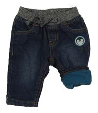 Tmavomodré zateplené rifle s úpletovým pasem a tučňákem C&A