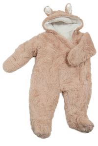 Světlerůžová chlupatá podšitá kombinéza s kapucí 