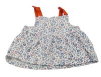 Bílo-tmavomodrý vzorovaný top s červenými ramínky 