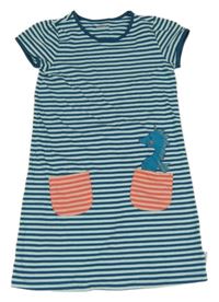 Světle-tmavomodré pruhované šaty s kapsami a koníkem Jako-o