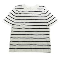 Bílo-černé pruhované žebrované pletené crop tričko H&M