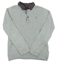 Šedý melírovaný polo svetr Next