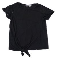 Černé tričko s madeirou a uzlem H&M