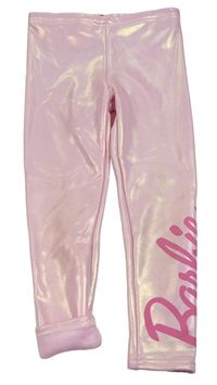 Světlerůžové lesklé zateplené legíny Barbie