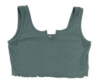 Zelenošedý žebrovaný crop top Shein