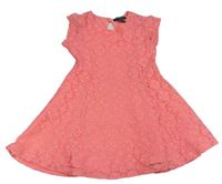 Neonově růžové krajkové šaty Primark