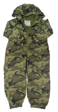 Khaki-tmavomodrá army šusťáková podzimní kombinéza s kapucí Matalan
