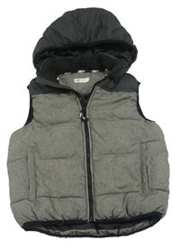 Šedo-tmavošedá šusťáková zateplená vesta s kapucí H&M