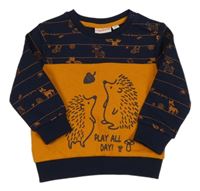 Tmavomodro-oranžová mikina s ježky zn. Liegelind