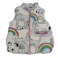 Bílo-růžová pruhovaná šusťáková zateplená vesta se zvířátky zn. Next