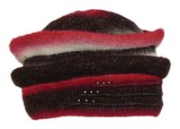 Růžovo-hnědá pruhovaná čepice 