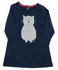 Tmavomodré triko s kočkou Endo