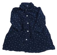 Tmavomodré manšestrové propínací šaty s kytičkami Zeeman