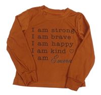 Rezavé žebrované triko s nápisem 