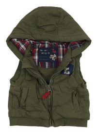 Khaki propínací zateplená vesta s pejskem a kapucí TU