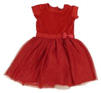 Červené plyšovo/tylové šaty s mašlí Dopodopo