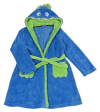 Modro-limetkový chlupatý župan s kapucí - dinosaurus Rebel