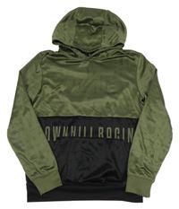 Khaki-černá mikina s nápisy a kapucí We