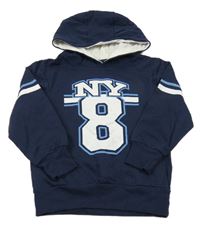 Tmavomodrá mikina s potiskem a kapucí Bonptix