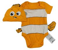 Nové - 2set - Oranžovo-bílé body + čepice - Nemo George