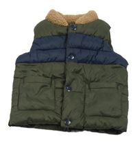 Khaki-tmavomodrá šusťáková prošívaná zateplená vesta Matalan