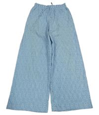 Světlemodré děrované culottes kalhoty Zara