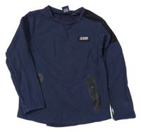 Tmavomodré vzorované triko s nápisem a kapsami Indian Blue jeans