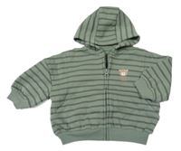 Khaki-šedá propínací oversize mikina s medvídkem a kapucí Dunnes