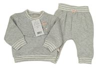 2Set - Šedo-stříbrná melírovaná prošívaná vyteplená mikina s medvídkem a pruhy + turecké tepláky WATCH ME GROW