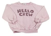 Růžová šisovaná oversize mikina s nápisy ZARA