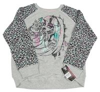 Šedo-černo-růžovo-světletyrkysová melírovaná vzorovaná mikina s monster High YD