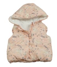 Broskvová prošívaná šusťáková zateplená vesta se zajíčky a volánky a kapucí George