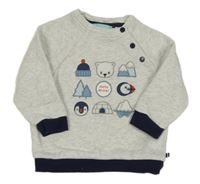 Světlešedo-tmavomodrá melírovaná mikina s obrázky OBaïBi