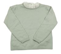 Olivovošedý svetr s volánkem s madeirou PRIMARK