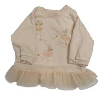 Světlepudrová oversize mikina se zvířátky/baletkami a tylovým volánkem F&F