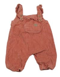 Starorůžové manšestrové laclové kalhoty s kapsou s ježečkem a volánky 