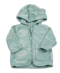 Světlemodrošedá fleecová proínací mikina s dinosaury a kapucí s oušky George